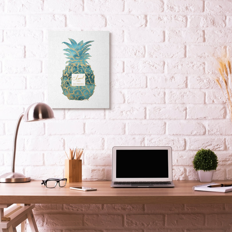 " Fashion Designer Pineapple Blue Gold Watercolor ", Wrapped Canvas, 30" H x 24" W