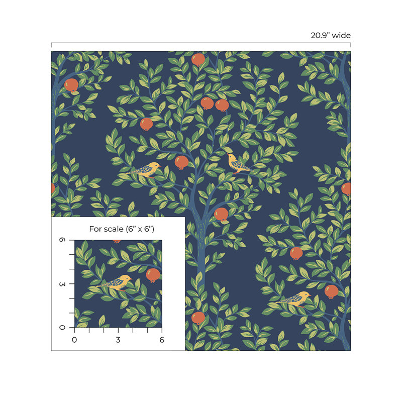 Rouleau de papier peint à peler et coller L 18 pi x l 20,9 po Coolbrook Greenery, Bleu marine / verdure
