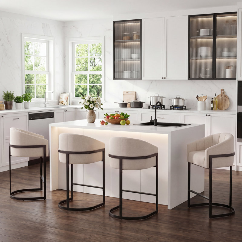 Tabourets de bar rembourrés et capitonnés Modern, Beige