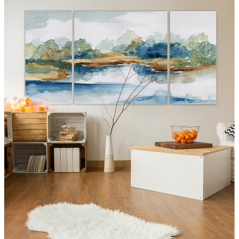 Blue Serenity - 3 pièces, reproduction sur toile, H 40 po x l 80 po x P 1,5 po