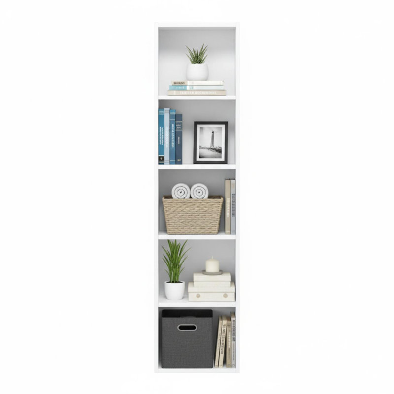 Pasir 5-Tier Open Shelf Bookcase White Tall Bookcase Living Room Office Storage, White