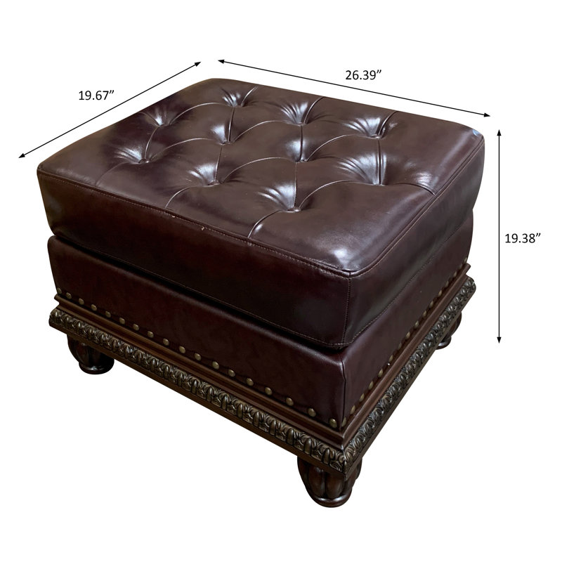 Cawthon Transitional 26" W Tufted Rectangle Ottoman in Espresso and Cherry