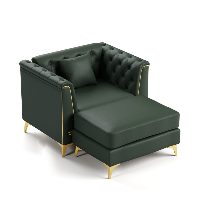 Canapé Chesterfield 1 place modulaire avec coussins capitonnés vert pour salon, appartement, L 40,1 po, Green Faux Leather