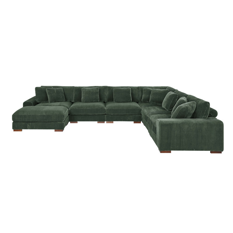 Barnemouth Modular Corduroy Sectional, Dark Green Corduroy