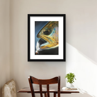 Golden Trout with Fly Fishing Flie - Framed Matted Print