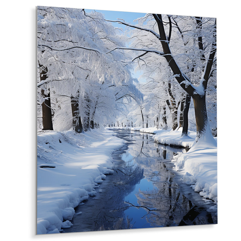Winter Snowy Serenity II - Paysages, art mural en métal, H 32 po x l 16 po