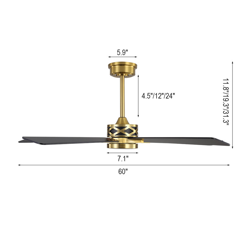 Ventilateur de plafond d'intérieur à 5 pales Portico avec ensemble d'éclairage et télécommande, Noir, Or, 60"