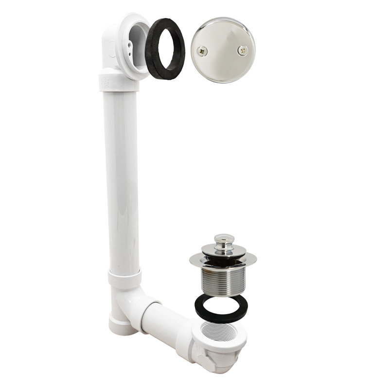 Ensemble de drain de baignoire en PVC 1-1 / 2 "x 12" avec trop-plein à deux trous avec trop-plein, Deux trous, Nickel poli