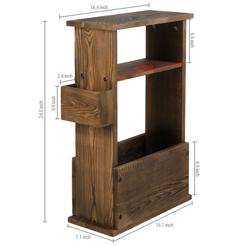 Hopedale Solid Wood Floor Shelf End Table with Storage, Brown