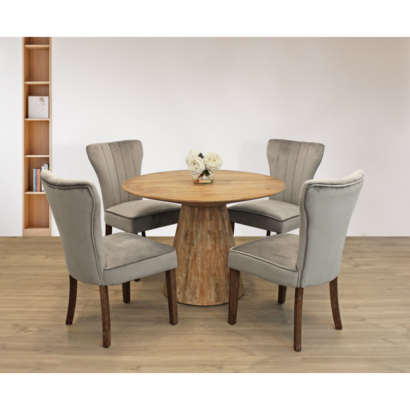 Aryhanna 4 - Person Solid Wood Solid Wood Top Pedestal Dining Set, Gray