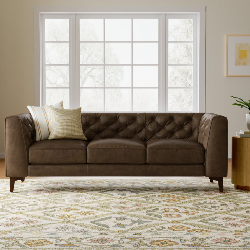 Peale 89'' Full-Grain Genuine Italian Leather Sofa, Cocoa Brown