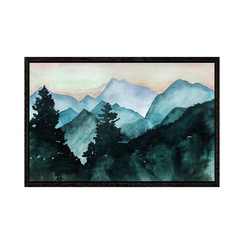Mountain View 1 Piece Painting on Canvas, 66.04cm H x 101.6cm W x 3.81cm D, Black Framed