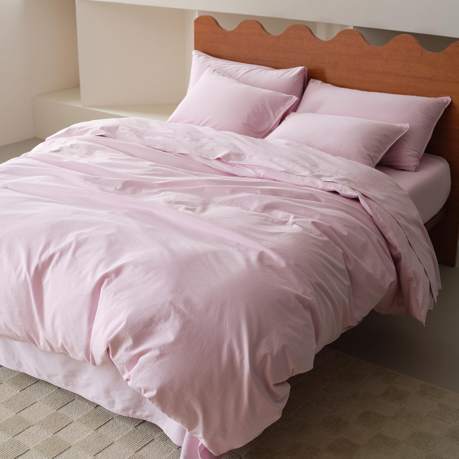 Double Stitch Cotton Solid Duvet Cover, King Duvet Cover + 2 Pillow Shams, Winter Sky