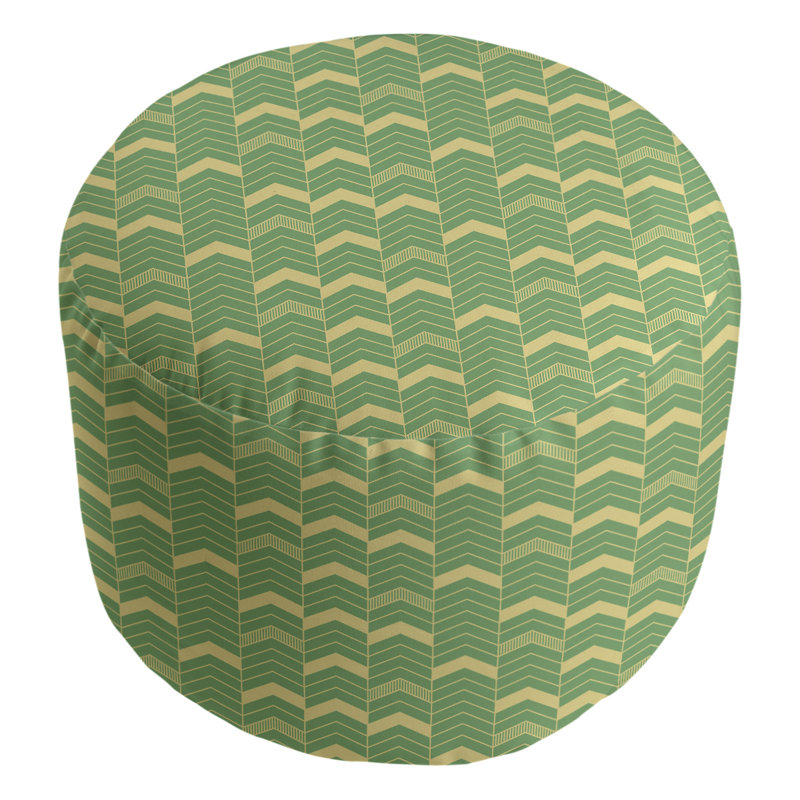 Upholstered Pouf, Green/Yellow