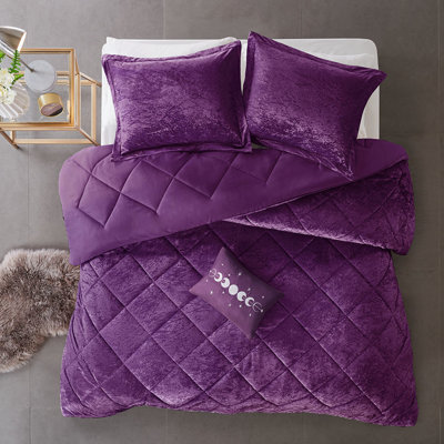 Édredon en velours mauve simple / simple TG, rembourré, lavable à la machine, avec coussin et coussins décoratifs