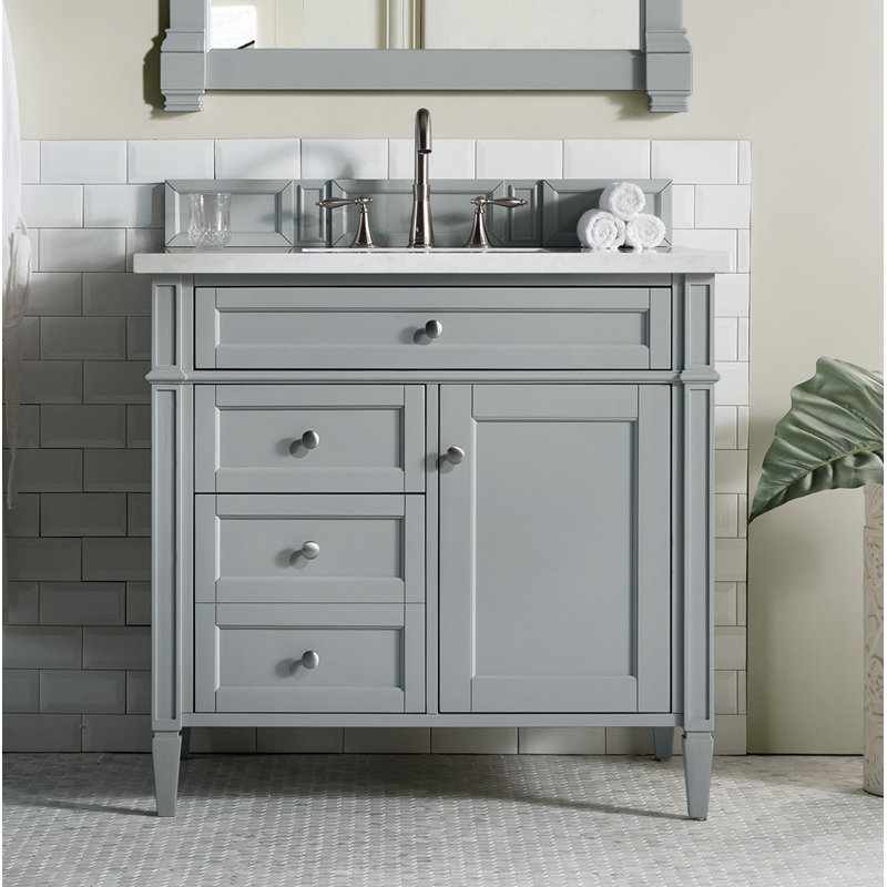 Brittany 36'' W Single Vanity, Urban Gray, Carrara White, 8" Widespread