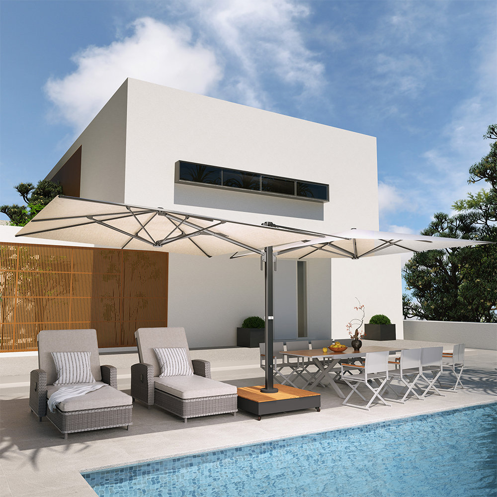 Menades Double-Sided Cantilever Umbrella with Base, Black