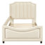 Lit de jour simple beige avec tête de lit à rayures classique captivante - Structure solide et stable en bois pour une utilisation à long terme