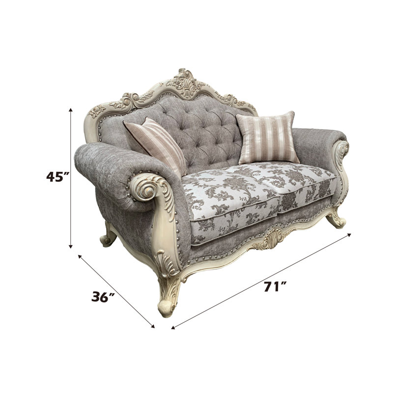 Causeuse Ragenardus avec 2 coussins, Gris, Blanc antique