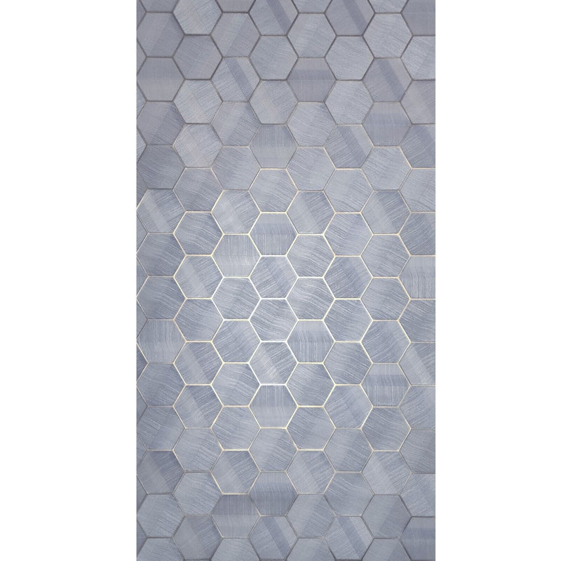 Papier peint texturé hexagone lilas métallique fausse sisal