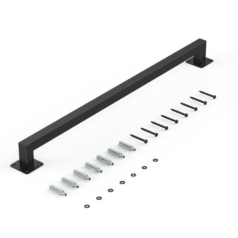 Rambarde d'escalier murale, 1,20 m, en fer noir, pour intérieur, capacité de charge de 113 kg, 2 sections, style industriel, tube carré pour mezzanine, porche ou terrasse.