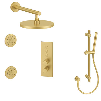 LineaBox Vertical Square 3-Way Diverter Shower System with 8-Inch Rain Shower Head, Two Body Sprays and Hand Shower with Slide Bar, Valve Included