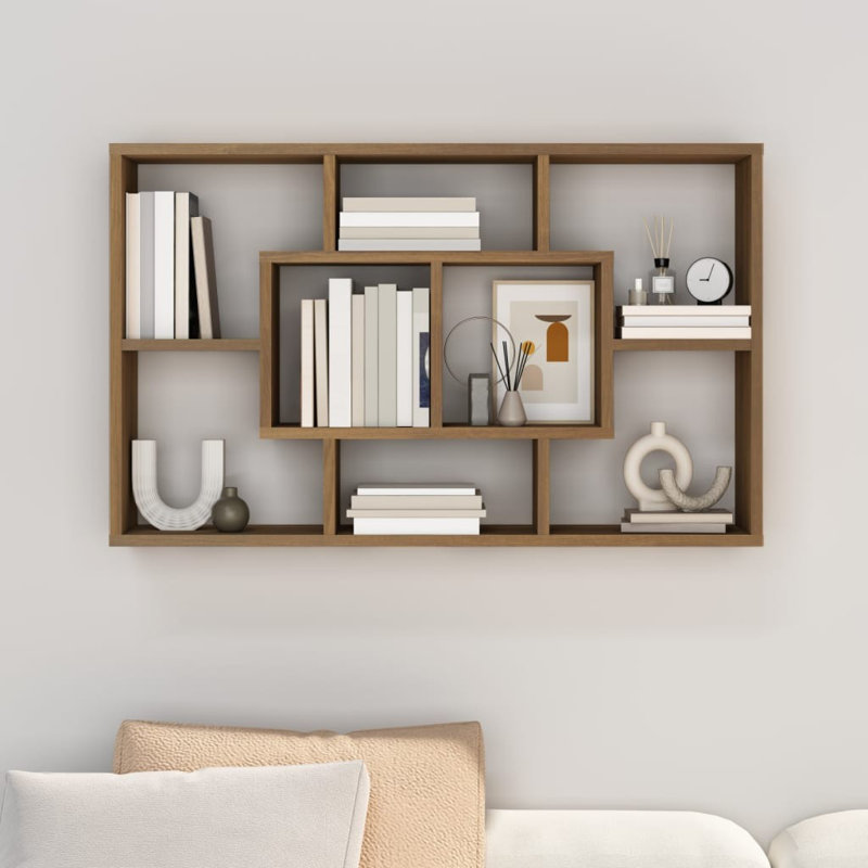 vidaXL Wall Shelf Floating Display Shelf for Home Living Room Engineered Wood, Brown Oak, 20.67 in H x 33.46 in W x 6.30 in D