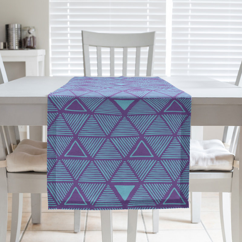 Chemin de table à triangles dessinés à la main Classic, Mauve / bleu sarcelle, 16 po x 90 po