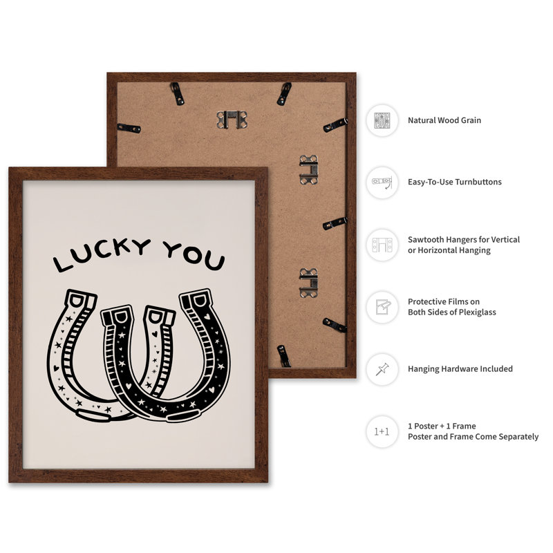 Beige Lucky You, Poster, Brown Framed, 11"H x 14"W
