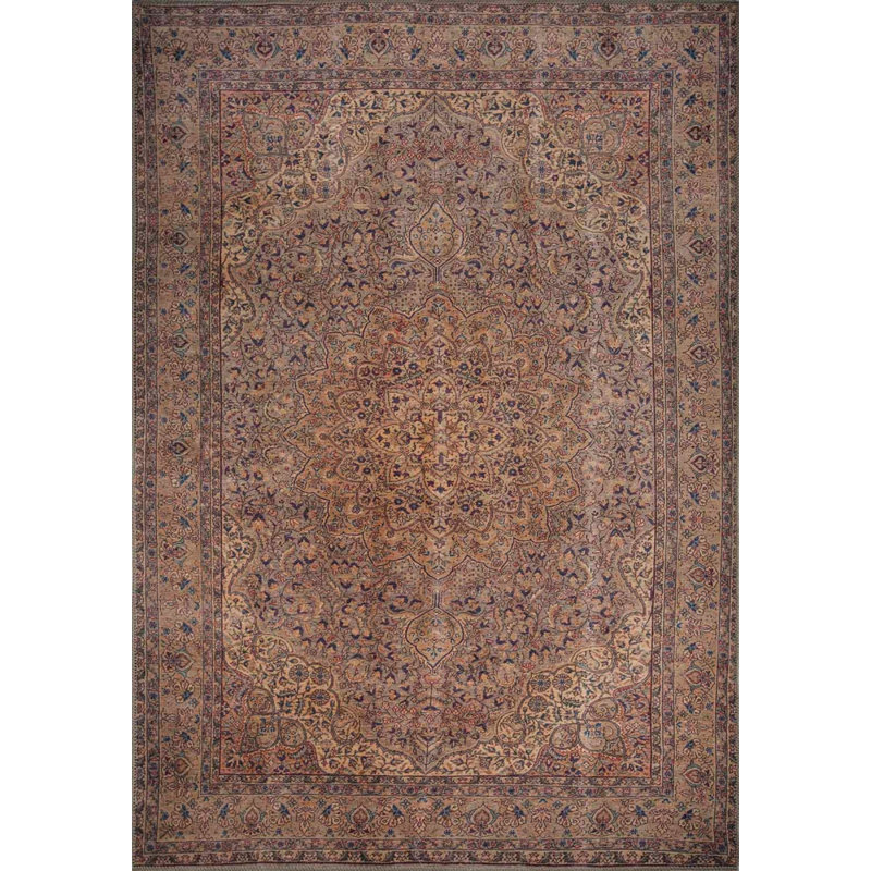 Tapis brun à motif tissé rétro, Rond 6 pi 11 po