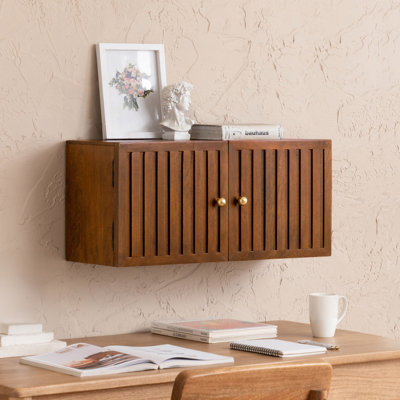 Ficklin Solid Wood Wall Mounted Floating Storage Shelf with 2 Cabinet Doors
