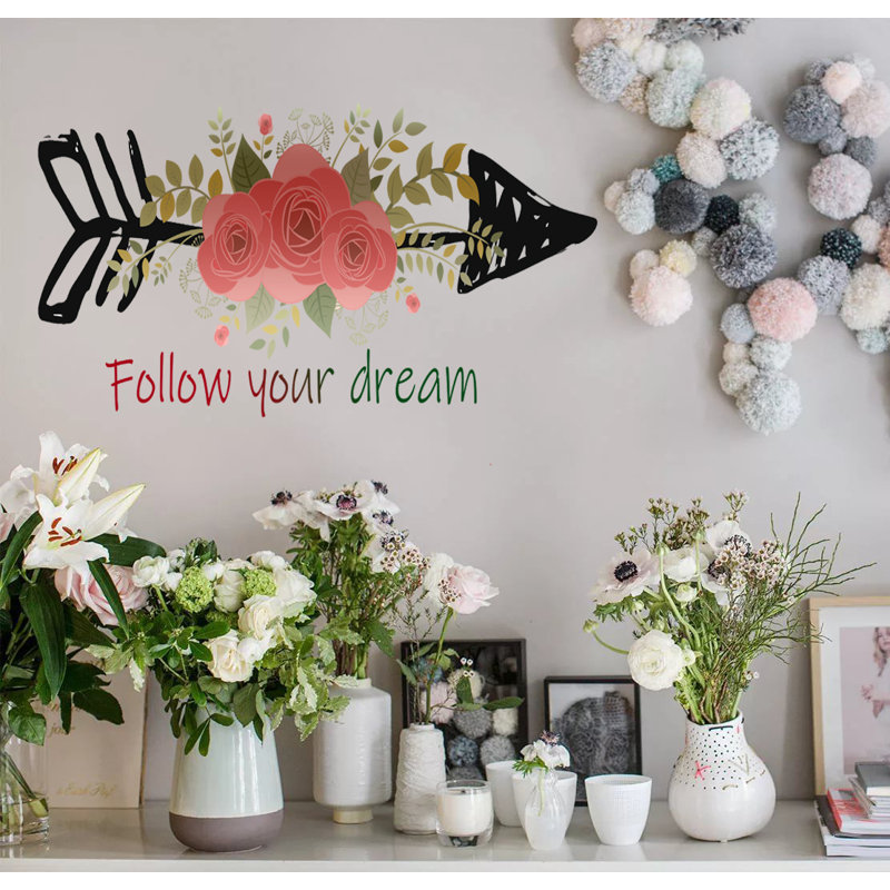 Flower Wall Decal ,Custom Vinyl Decals For Nursery Decor,Arrow Shaped Boho Stickers, Flower Wall Art -GD516, 15" H x 33" W