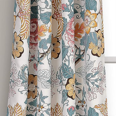 Lush Decor Sydney Light Filtering Window Curtain Panels, Pair, 52" W X 95" L, Blue & Yellow - Botanical Garden - Country Cottage Home Decor - Floral Curtains For Bedroom, Living Room, & Dining Room