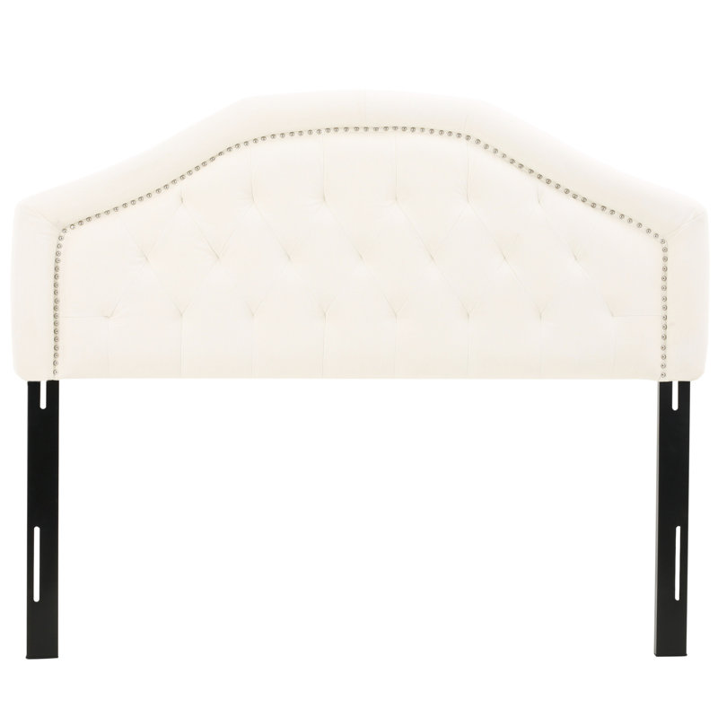 Tête de lit grand et grand avec tête de lit à boutons attrayants dans une tête de lit contemporaine, capitonnage et coutures en tissu, détails cloutés, assemblage requis