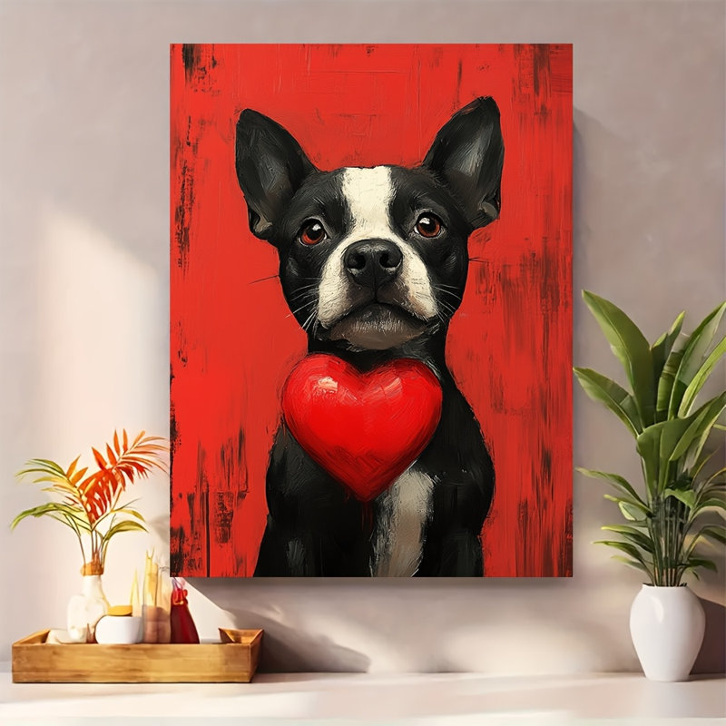 «Romantique Boston Terrier», impression sur toile - Urban Studio, 36 * 24 pouces (90 * 60 * 2cm)