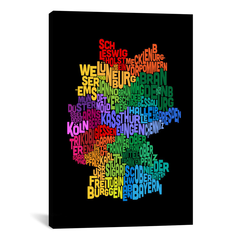 « text map of germany ii » par michael tompsett, art textuel sur toile, H 60 po x l 40po x P 1,5 po, Toile tendue