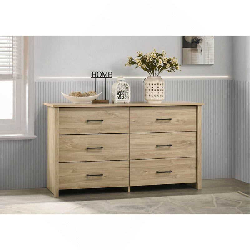 6-Drawer Dresser With Handles, Light Oak