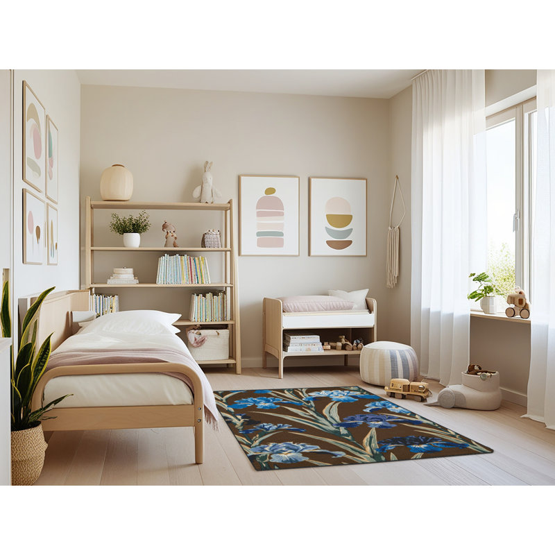 Machine Washable Botanical Brown Area Rug, Rectangle 3' x 5'