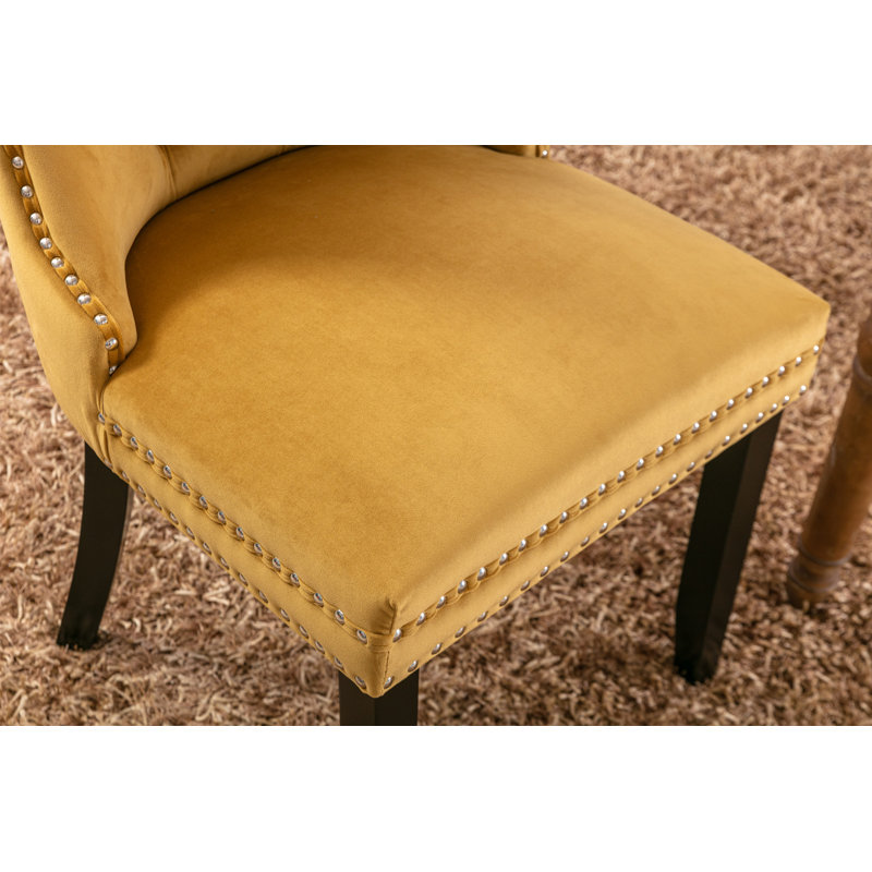 Gold Velvet Wing Back Parsons Side Chair Set with Solid Wood Legs