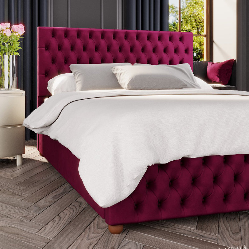 Upholstered Ottoman Bed, Double (4'6), Berry