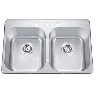 Évier de cuisine à double cuve encastrable / à fixation sur comptoir 31 po x l 20 po avec crépine
