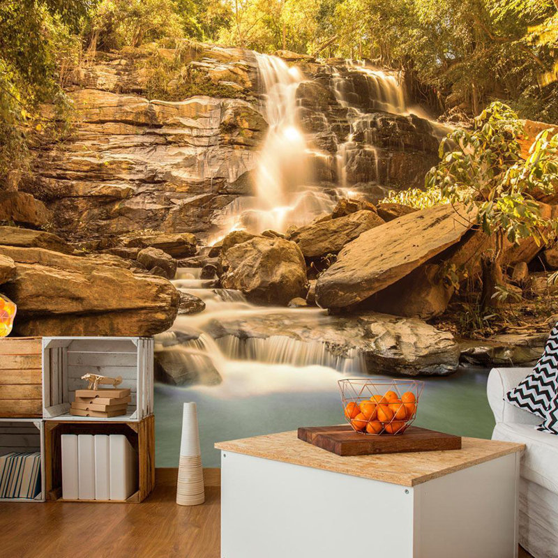 Paysage mural Delanea - Cascade ensoleillée, L 68 po x l 98 po