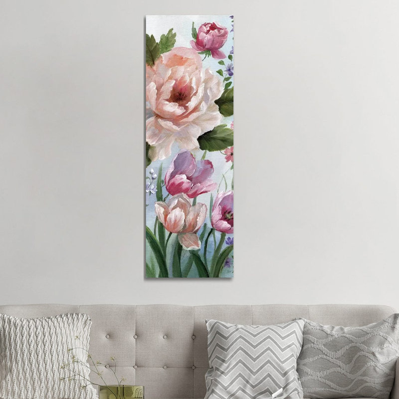 Romantic Botanical I by Nan - Panoramic Painting on Canvas, 121.92 cm H x 40.64 cm W x 3.175 cm D, Wrapped Canvas