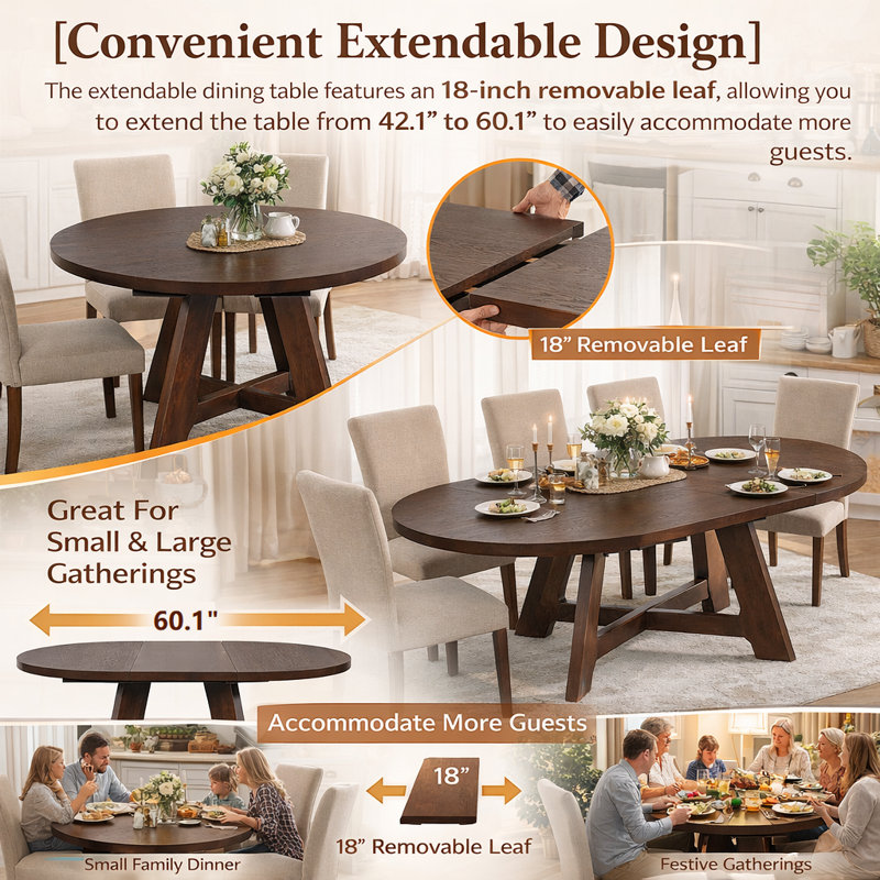 4-Person Extendable Round Dining Table Set, Dark Espresso