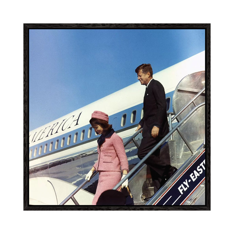 John F Kennedy by Cecil Stoughton - Print on Canvas, Black Framed, 45.72 cm H x 45.72 cm W