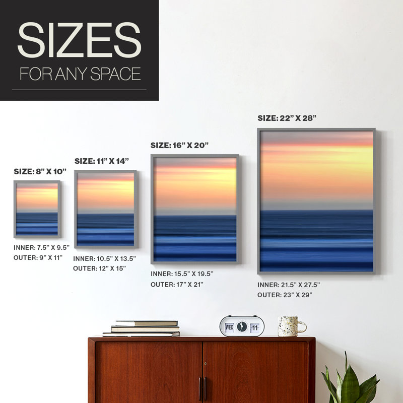 «Sunset Seascape I», reproduction encadrée de qualité supérieure - prête à être accrochée - aucun clou requis - aucun clou requis