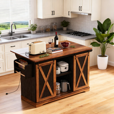 55.5" Kitchen Storage Island with Barn Door by Ophelia & Co.