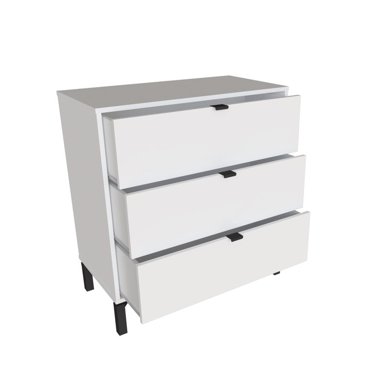 Commode 3 tiroirs Lilieth, Blanc