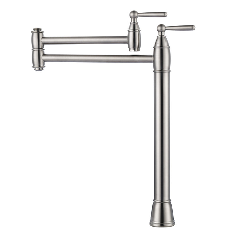 Deck Mount Pot Filler Faucet with 2 Handle, Brushed Nickel
