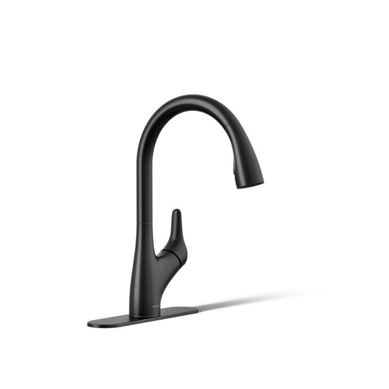 Robinet de cuisine à poignée simple avec douchette à double fonction Rival, Noir mat